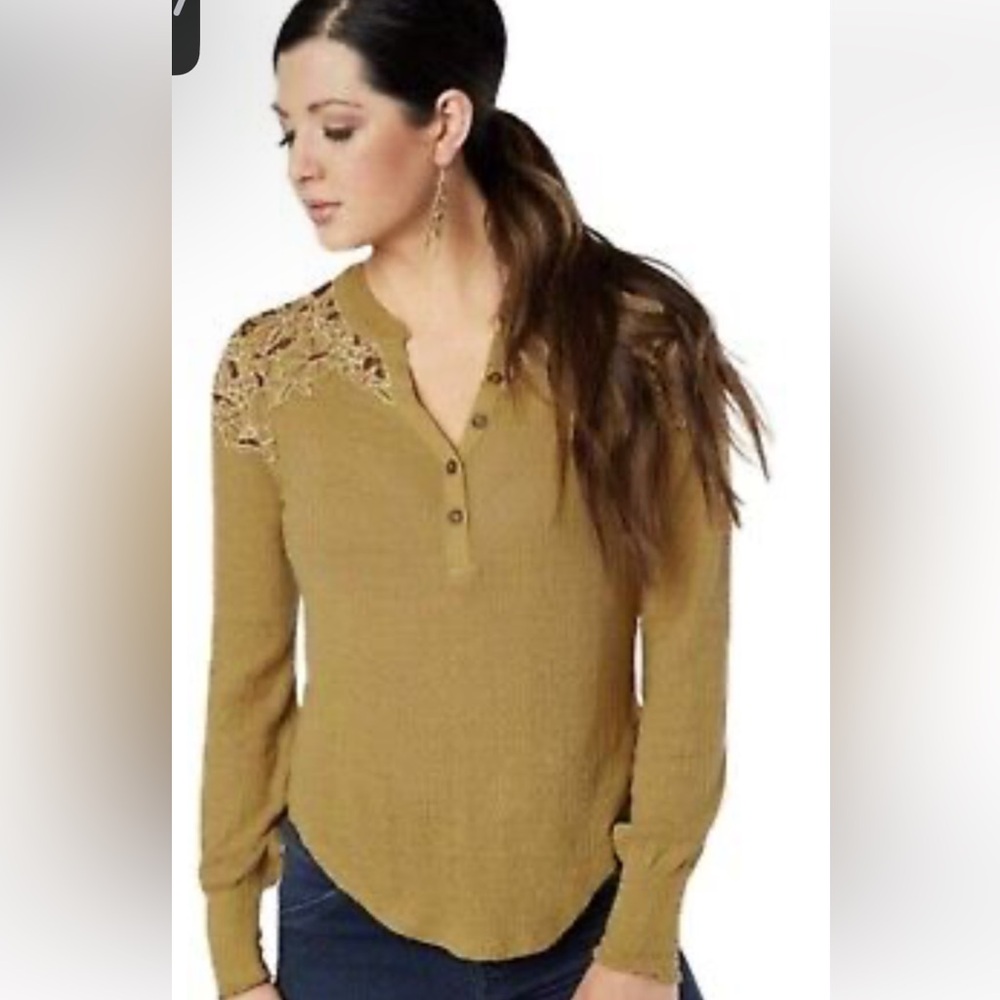 Free People gold yellow floral pattern blouse